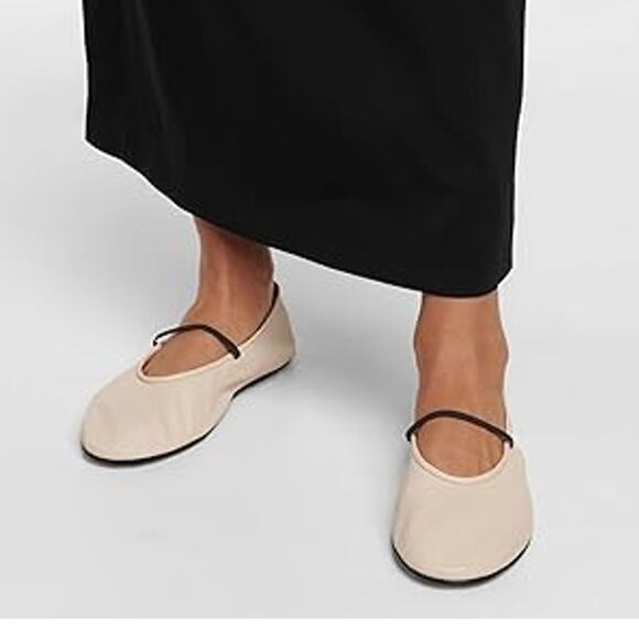 Atbell Womens Size 9.5 Cream Faux Leather Elastic Strap Round Toe Ballet Flats - Picture 4 of 6